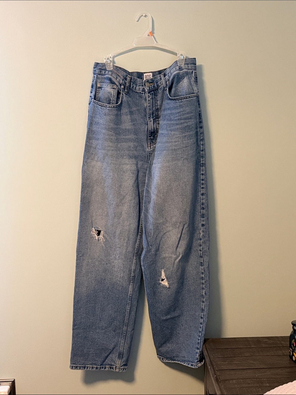 BDG Light Blue Boyfriend Jeans with Distressed Knees